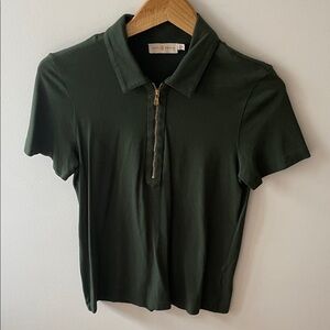 Tory Burch Dark Green Short-Sleeve Zip Polo